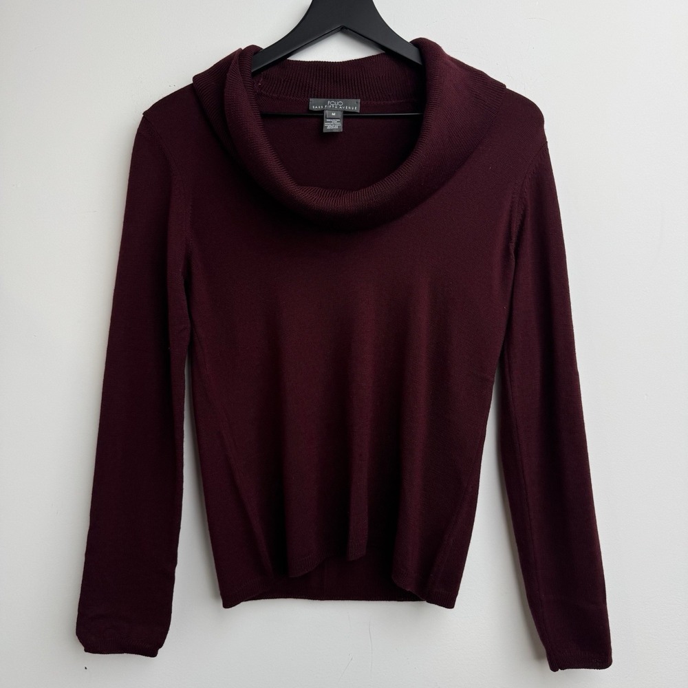 Folio Cowl Neck Sweater Womens M Burgundy Long Sleeve Merino Fine Wool Casual